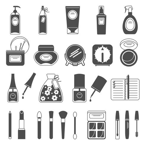 Makeup beauty accessories black icons set vector