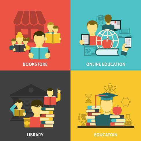 Education reading flat icons square banner  vector