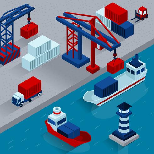    Seaport Cargo Loading  Isometric Concept vector