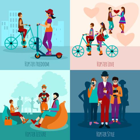 Conjunto plana de personas hipster vector