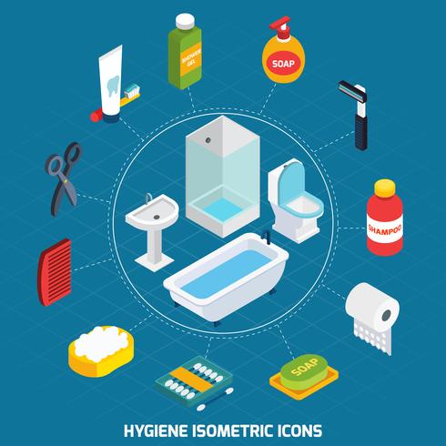  Hygiene Isometric Icons Set  vector