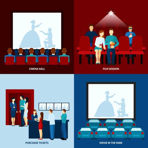 Cinema movie 4 flat icons square vector