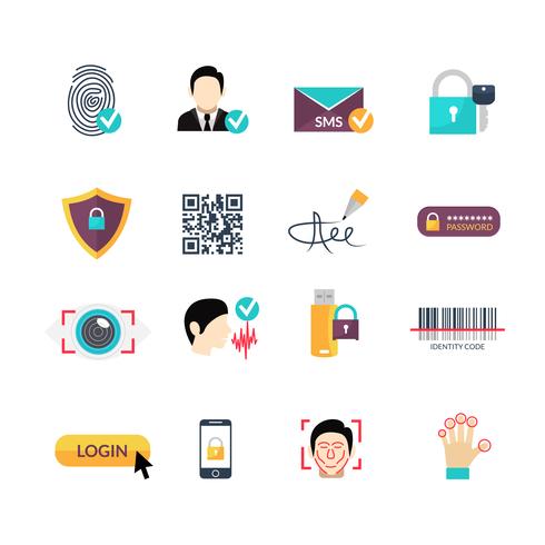 Verification secure methods flat icons set vector