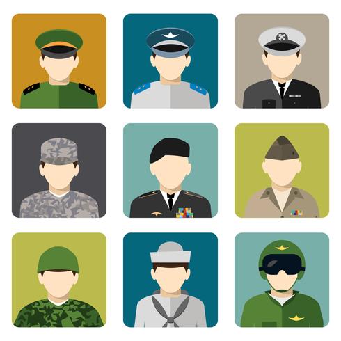 Conjunto de iconos de avatar de red social militar vector