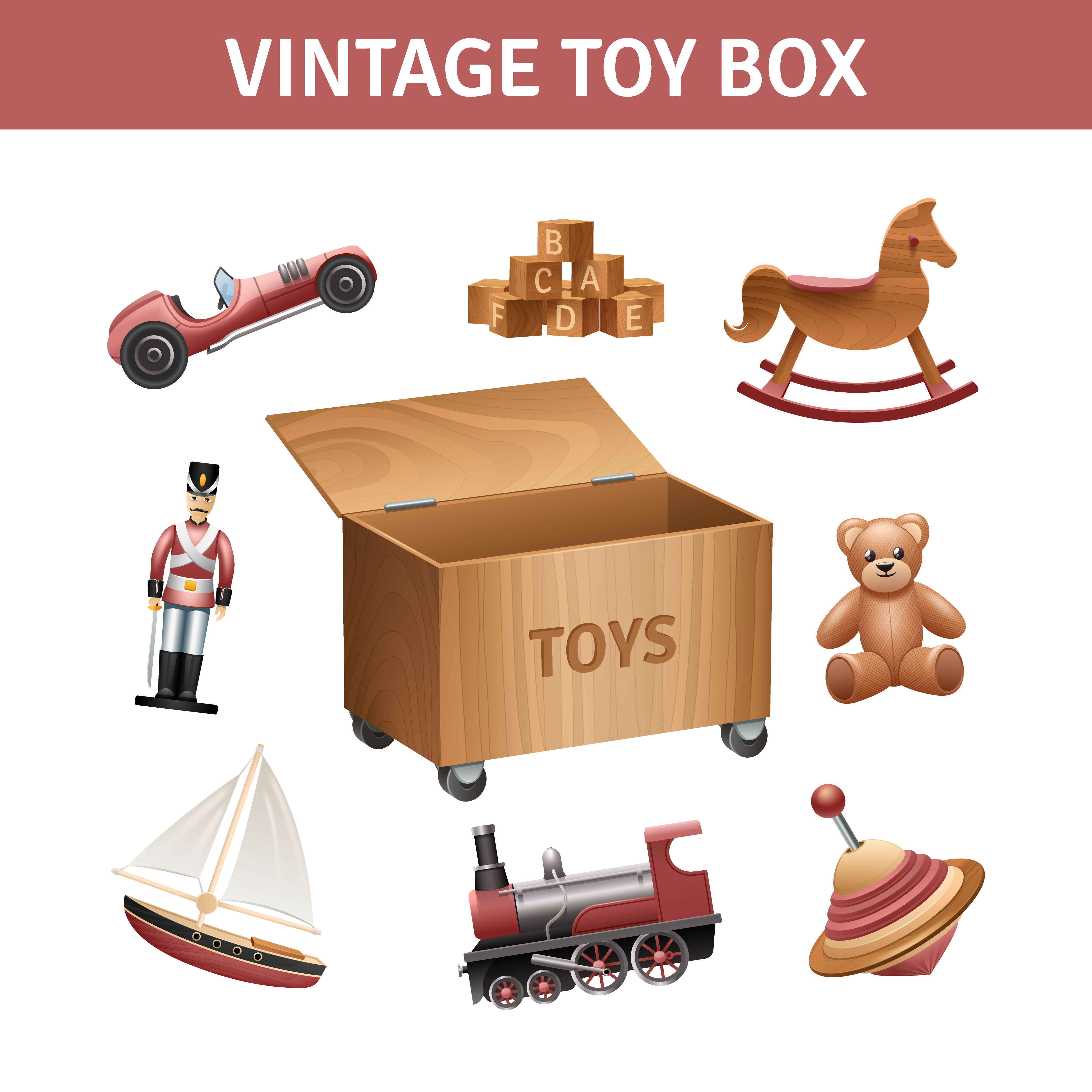 Vintage Toy Box Set 468352 Vector Art at Vecteezy