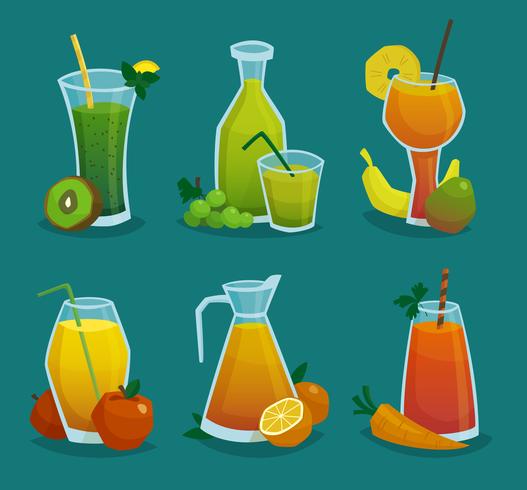 Conjunto de iconos de jugo fresco y frutas vector