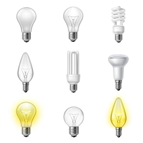 Various types realistic lightbulbs set vector