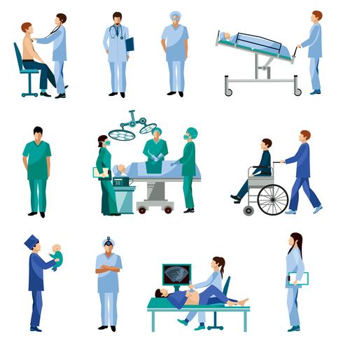 Medical professional people flat icons set vector