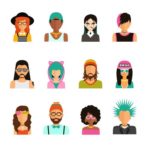 Subculture People Portraits Set vector