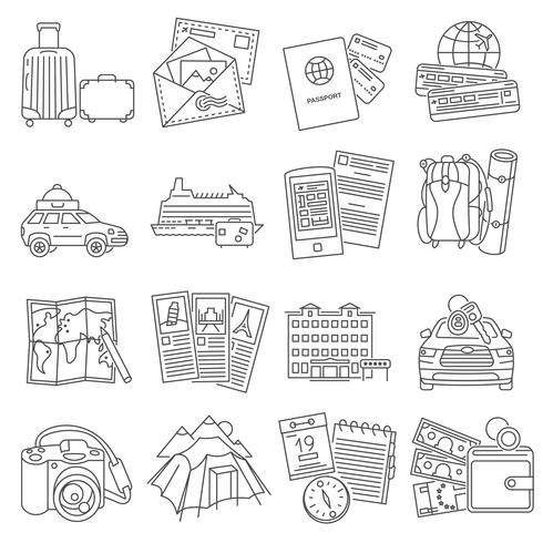 Iconos de viajes de vacaciones establecer línea vector