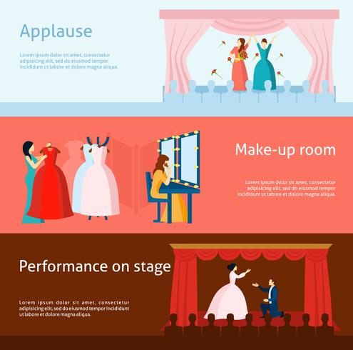 Theater performance flat banners set vector