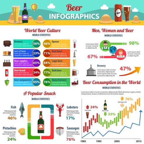 Conjunto de infografías de cerveza vector