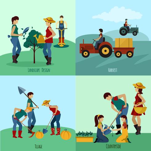 Gardening People Flat Set vector