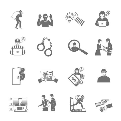 Theft And Robbery Icons Set vector