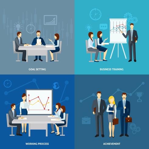 Business coaching 4 flat icons square vector