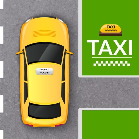 Banner de vista superior de taxi amarillo vector