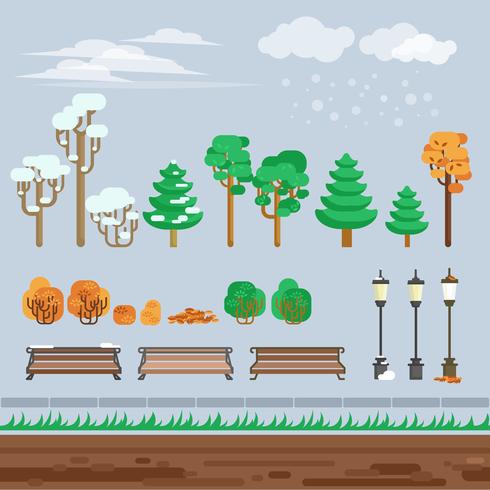 Game 2d  winter landscape park background  vector