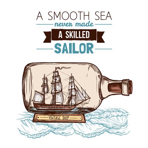 Sailboat In Bottle Color Concept vector