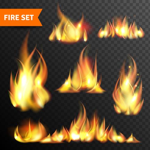 Conjunto de iconos de llamas de fuego brillante vector