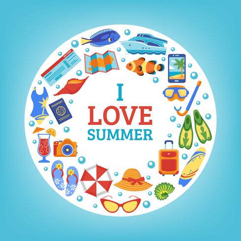 Summer vacation concept circle composition poster vector