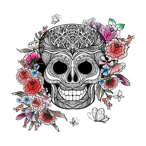 Skull And Flowers vector