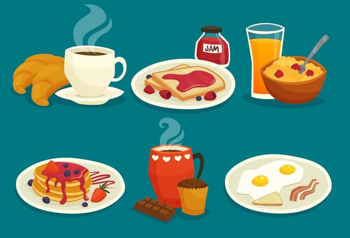 Conjunto de iconos de dibujos animados de desayuno vector