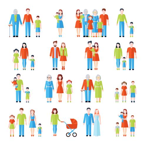 Conjunto de iconos planos familiares vector