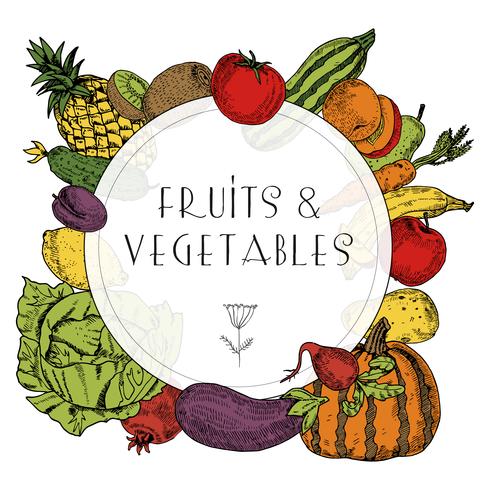 Healthy food fruits vegetables frame vector