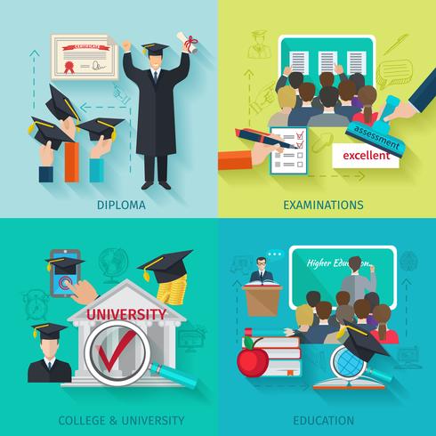 Higher Education Flat Set vector