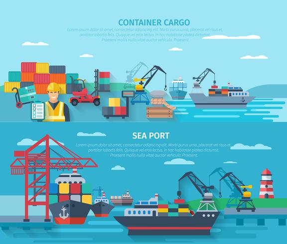 Sea Port Horizontal Banner Set vector