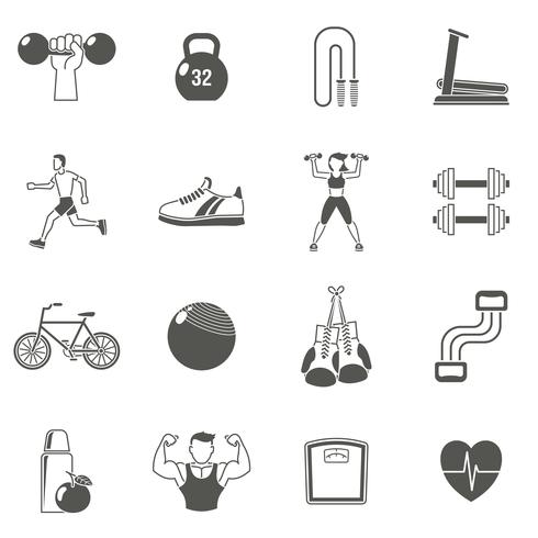 Conjunto de iconos negro de fitness vector