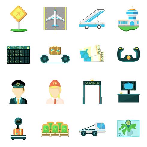 Airport flat icons set vector