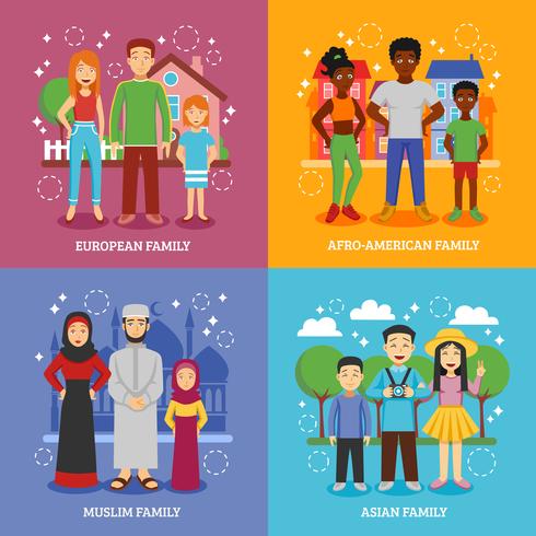 National Families Icons Set  vector