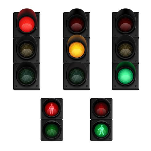 Trafic lights realistic pictograms set vector