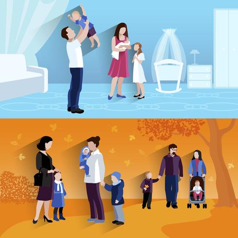 Parenthood 2 flat banners icomposition vector