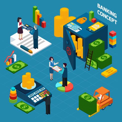   Banking  Isometric Design Concept set vector