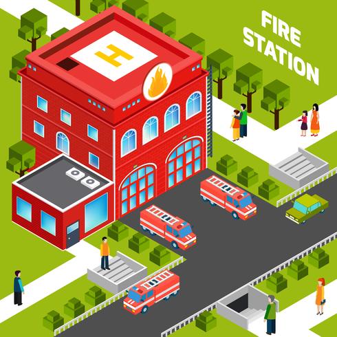  Fire Department Building  Isometric Concept vector