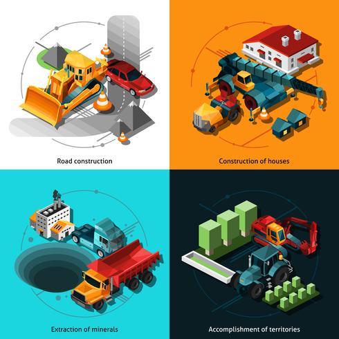 Máquinas de construcción isométrica vector