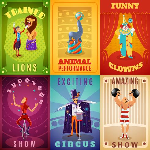 Circus 6 flat banners composition poster vector