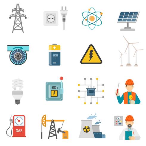 Energy power flat icons set vector