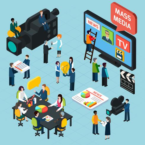  Mass Media Isometric Concept vector