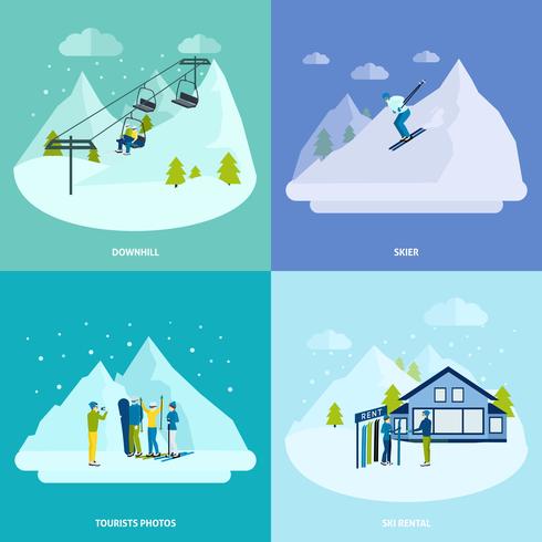  Winter Active Rest In Mountains Design Concept Set vector