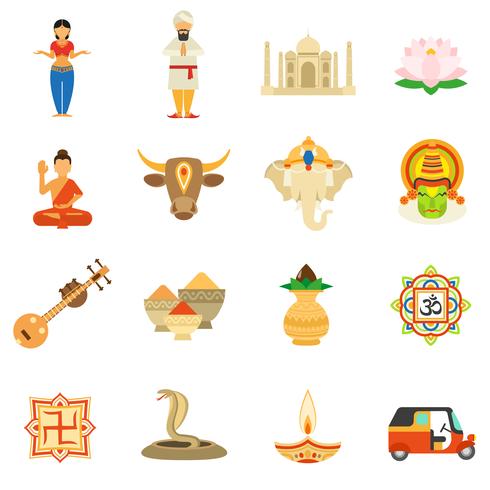 India iconos conjunto plana vector