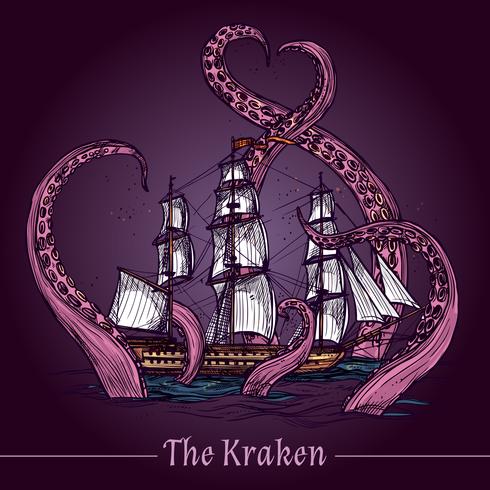 Ilustración de dibujo de Kraken vector