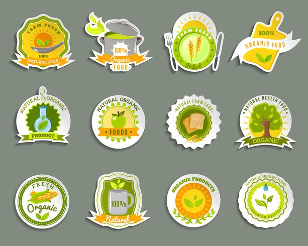 Natural organic food brands stickers set  vector