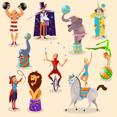 Circus vintage pictograms set arrangement vector