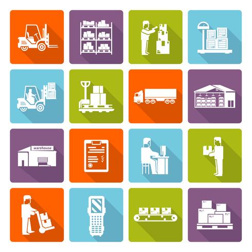 Warehouse Flat Icons Set vector
