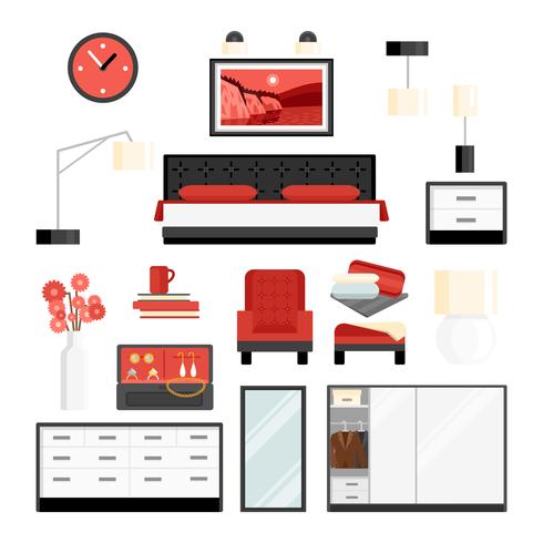 Bedroom Decorative Icon Set vector