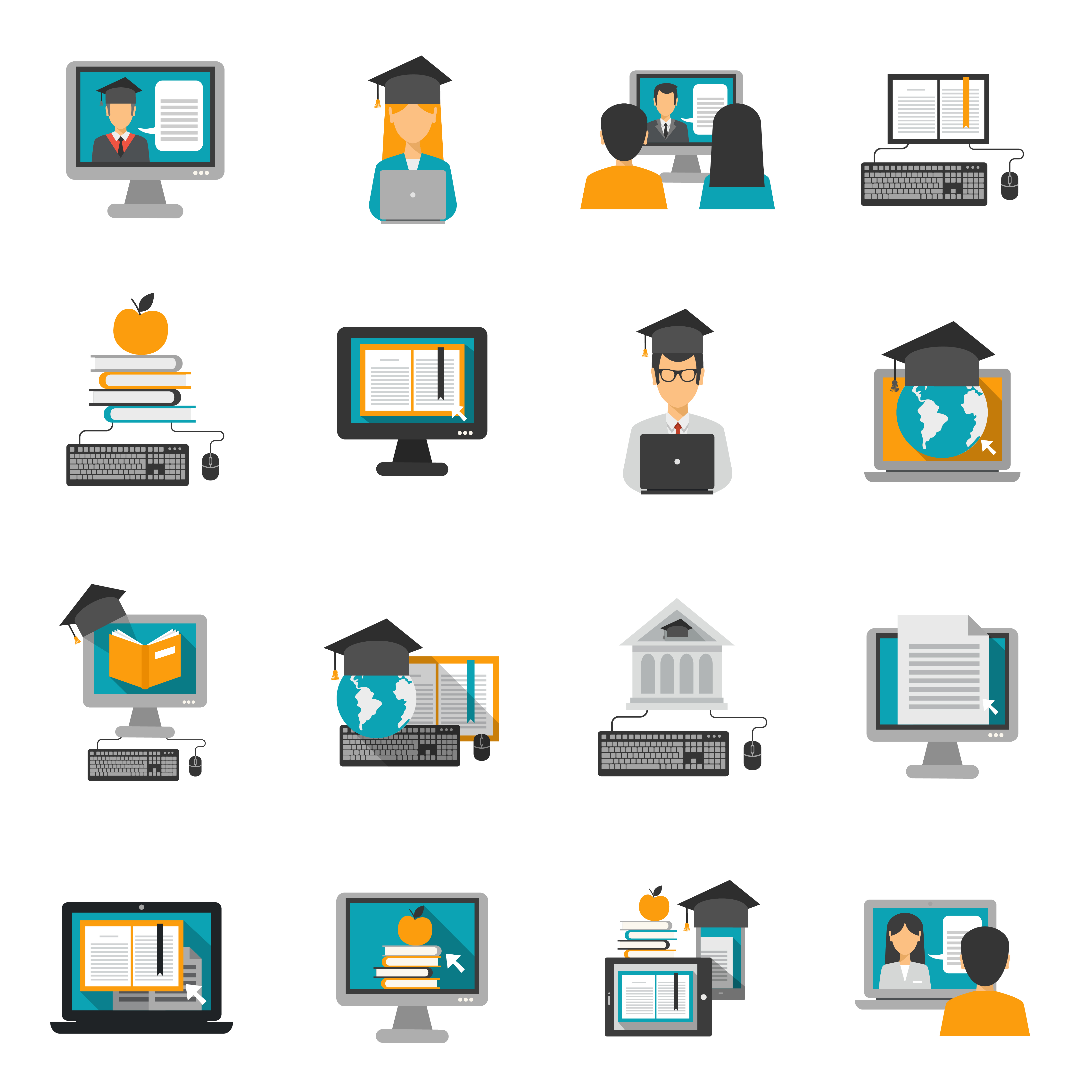 Download E-learning Icons Flat Set 468923 - Download Free Vectors ...