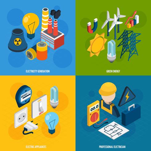 Electricity Isometric Set vector